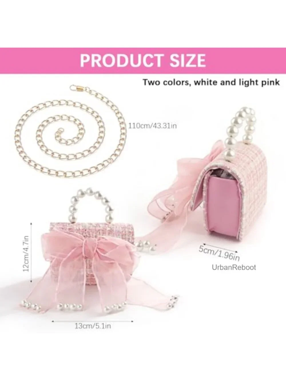 2 Pack Girls Mini Purses Crossbody Handbags with Bowknot Pearl Handle